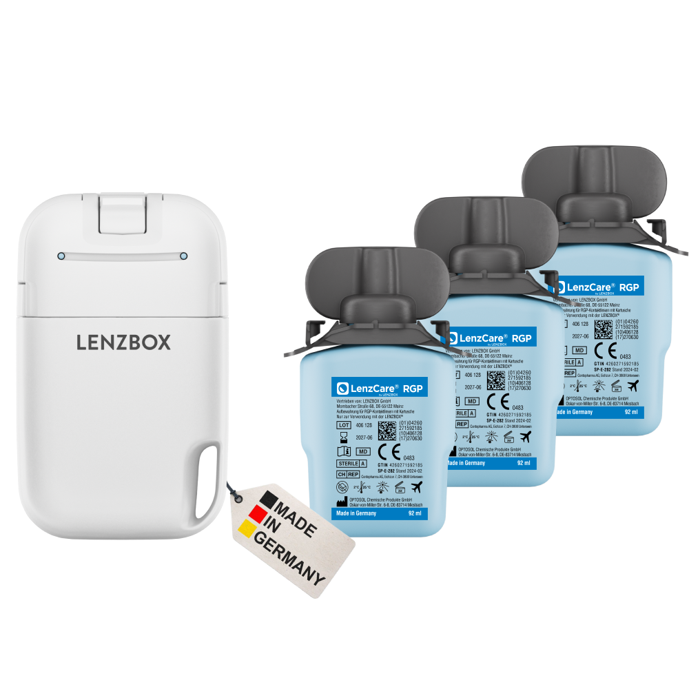 harte kontaktlinsen aufbewahren ohne lösung LENZBOX inkl. 3-Monats-Pack LenzCare RGP für harte Linsen